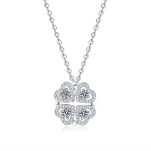 S925 sterling silver four-leaf clover moissanite pendant necklace with silver chain