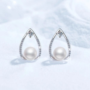 Boucles d'Oreilles Clous Luxueuses en Argent Sterling 925 Moissanite Perle d'Eau Douce Femmes Français Vintage Bijoux