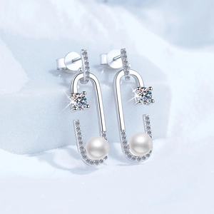 Boucles D'oreilles Süßwasserperle Épingle À Nourrice Argent Sterling S925 Moissanite Zirconia Élégant Bijoux Géométriques Femmes