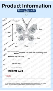 Detailed macro view of butterfly pendant with 7.5-8mm freshwater pearl and moissanite
