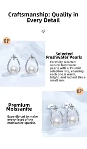 Gros plan détaillé de boucles d'oreilles en argent avec moissanite goutte et perle d'eau douce