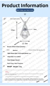 Detailed specs of S925 silver necklace with moissanite and 10mm freshwater pearl
