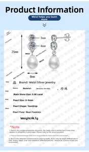 Specifications of S925 silver drop earrings with moissanite and 8-9mm freshwater pearls