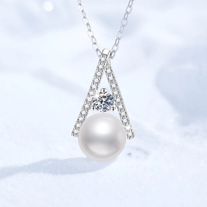 925 Sterling Silver Moissanite Freshwater Pearl Pendant Necklace Geometric A-Shape Women Jewelry For Wedding Party Gift