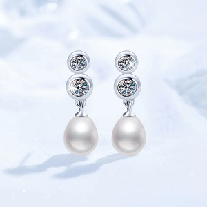 S925 Sterling Silver Freshwater Pearl Moissanite Stud Earrings For Women French Elegant Waterdrop Drop Jewelry Gift