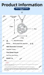 Detail view of S925 silver necklace with moissanite ring and freshwater pearl pendant