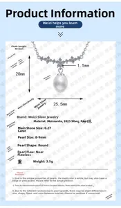 Dettagli della collana in argento s925 con moissanite e perla d'acqua dolce 8-9mm