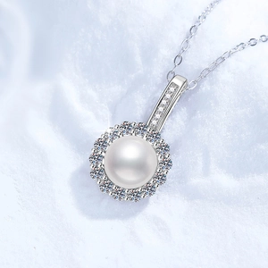Collier en argent sterling S925 avec perle d'eau douce et pendentif tournesol moissanite