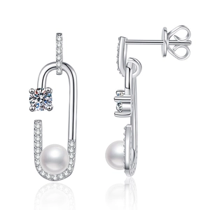 Boucles d'oreilles épingle à nourrice en argent S925 avec perles d'eau douce et moissanite