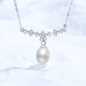 Collana Con Pendente in Argento Sterling 925 Perla d'Acqua Dolce Moissanite Gioielli Eleganti Stile Francese per Matrimonio Festa Donna