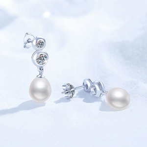 Elegant S925 sterling silver drop earrings with Moissanite and waterdrop pearls