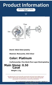 Détails des boucles d'oreilles trèfle en moissanite 0,5ct et argent S925, 10mm