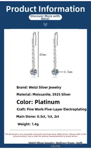 Diagramme détaillé des boucles d'oreilles moissanite avec dimensions en argent S925