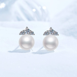 925 Sterling Silver Moissanite Freshwater Pearl Stud Earrings Crown Design Elegant Fine Jewelry For Women Wedding Gift