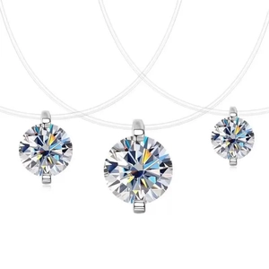 Three-piece set of S925 silver moissanite teardrop necklaces on invisible fishing lines