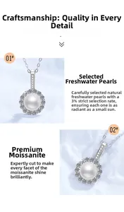 Détail du pendentif en perle d'eau douce avec halo de moissanite sur monture en argent