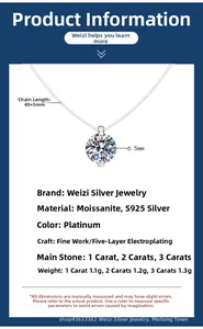 Detail of 6.5mm Moissanite pendant with S925 silver chain and 6-prong setting