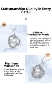 Detail of S925 silver necklace featuring a natural freshwater pearl and moissanite rings