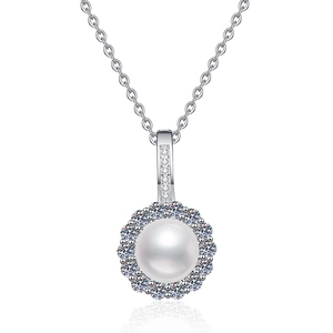 Élégant collier tournesol en argent sterling S925 avec moissanite et une perle blanche ronde