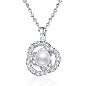 Elegant S925 sterling silver necklace featuring moissanite rings and a freshwater pearl pendant