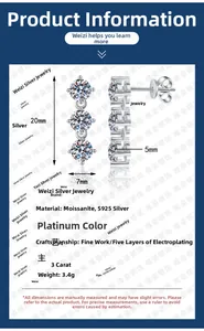 Detailed size specifications of 3 carat moissanite 925 sterling silver tassel earrings