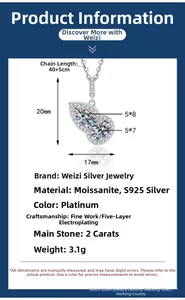 Detailed view of S925 sterling silver butterfly pendant with 2ct Moissanite dimensions