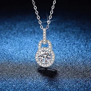 S925 Sterling Silver Moissanite Necklace D Color VVS1 Carat Pendant Jewelry Crown Lock Chain For Women Gift