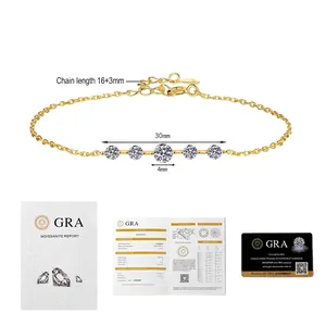Detailed size specifications of S925 silver moissanite bracelet with GRA certificates