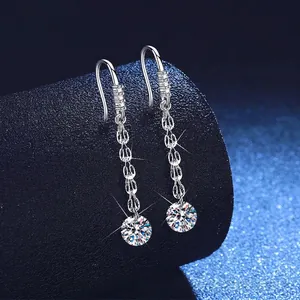 Boucles d'Oreilles Pampilles en Argent Sterling 925 et Moissanite Femme Chaîne Queue de Phénix Style Néo-Chinois Certificat GRA