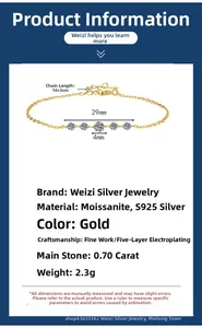 Close-up of S925 sterling silver moissanite bracelet with 16+3cm size specifications
