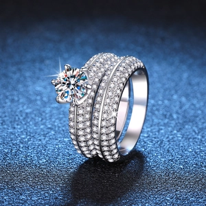 Luxuriöses 925 Sterlingsilber Moissanit Brautring-Set Für Damen Sechs Krallen Funkelnder Rundschliff Verlobung Hochzeitsschmuck