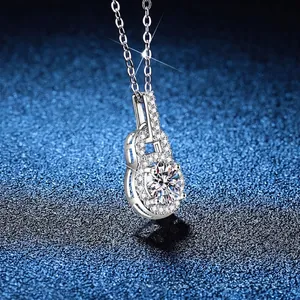 S925 sterling silver necklace with 1 carat moissanite pendant in double loop design