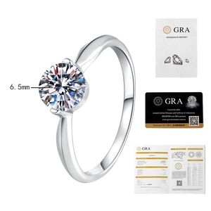 Detailed view of s925 silver 1ct moissanite ring with official GRA certificate and card