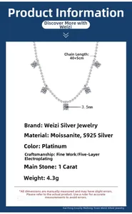 Detailed view of S925 sterling silver necklace with five 1 carat moissanite pendants