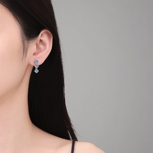 Elegant 925 sterling silver drop earrings featuring three brilliant moissanite stones