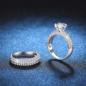 Elegantes S925 Sterlingsilber Ring-Set mit 1 Karat Moissanit in Sechs-Krallen-Fassung