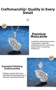 Macro shot of heart-cut Moissanite pendant with micro-pave setting on silver chain