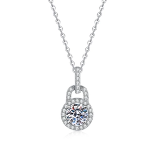 Elegant S925 sterling silver necklace featuring a 1ct D-color moissanite lock pendant