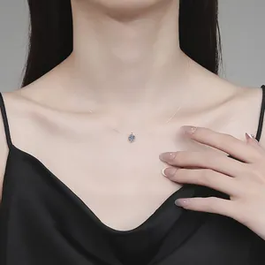Minimalist S925 silver moissanite teardrop necklace on an invisible fishing line chain