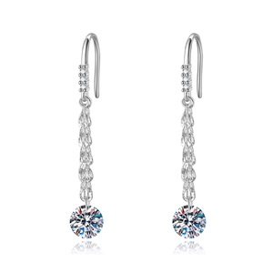 Boucles d'oreilles pampilles en moissanite argentée avec chaîne tressée et pierres