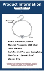 Détails du bracelet en argent S925 orné d'une moissanite en forme de cœur de 1 carat