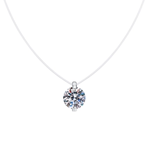Minimalist S925 silver moissanite teardrop pendant necklace with invisible clear wire chain