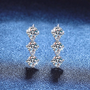925 Sterling Silver Moissanite Tassel Drop Earrings For Women French Luxurious Three Stone Vertical Dangle Wedding Party Fine Jewelry