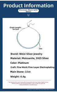 Detailed S925 sterling silver bracelet specifications with 3.1ct moissanite dimensions
