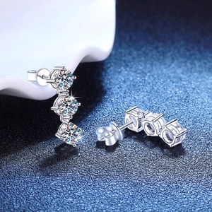 Elegant 925 sterling silver tassel earrings with three round-cut Moissanite stones