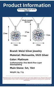 Size specifications for the 10ct moissanite s925 silver flower pendant necklace