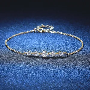 925 Sterling Silver Moissanite Bracelet For Women Adjustable Gold Plated Inlaid Rhinestone Geometric Starry Sky Jewelry Gift