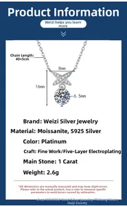 Spécifications du collier noeud en argent S925 avec pendentif moissanite 1 carat