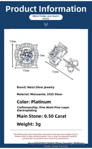 Detail showing 0.5ct moissanite stud earrings in S925 silver with crown setting design