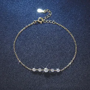 Adjustable S925 sterling silver gold bracelet with five brilliant moissanite stones